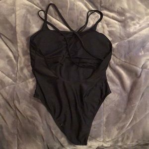 Black Crossed strap, Open Back one Peice Suit